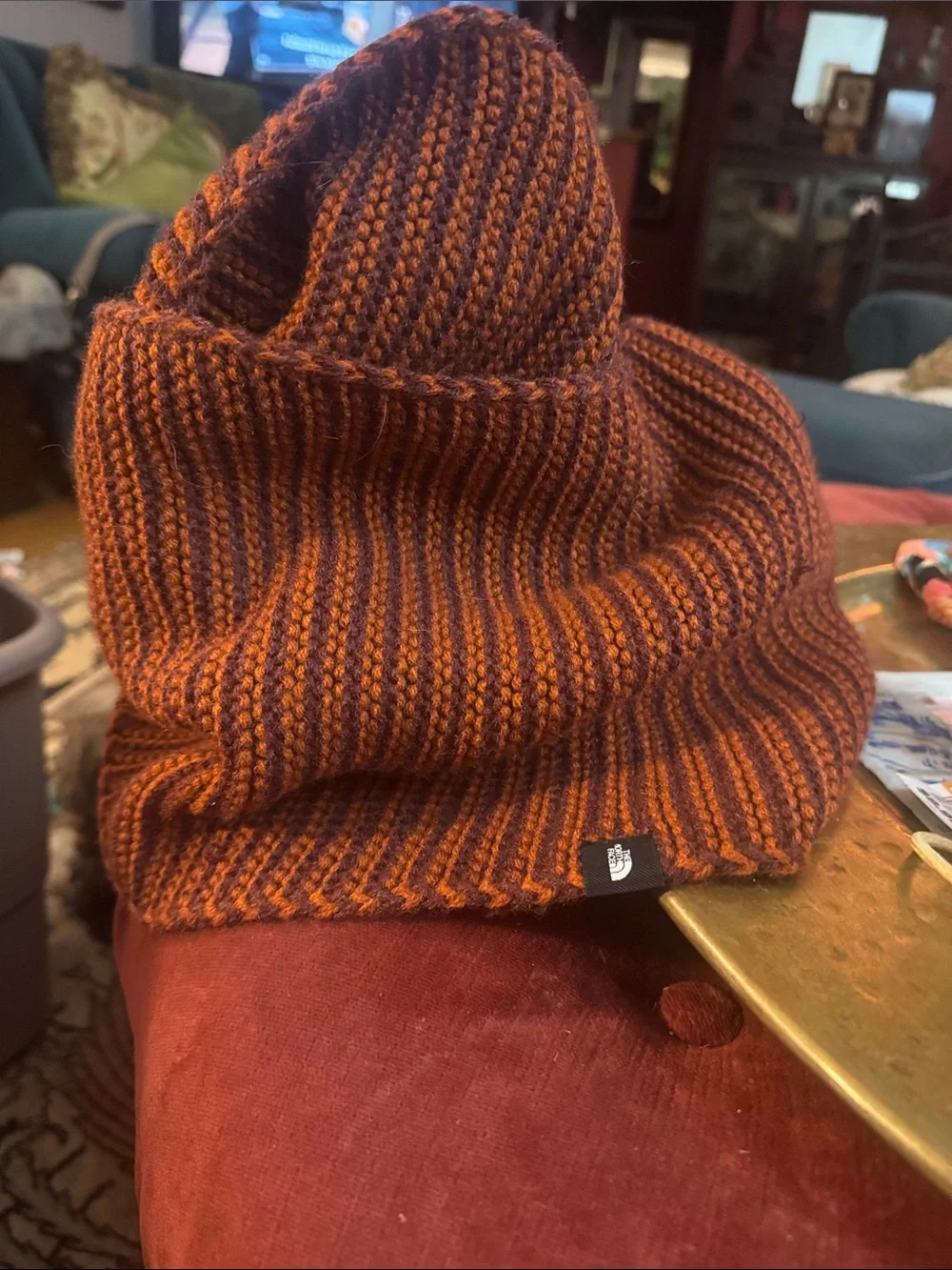 The North Face Men's Two-Tone Knit Scarf Orange and Brown
